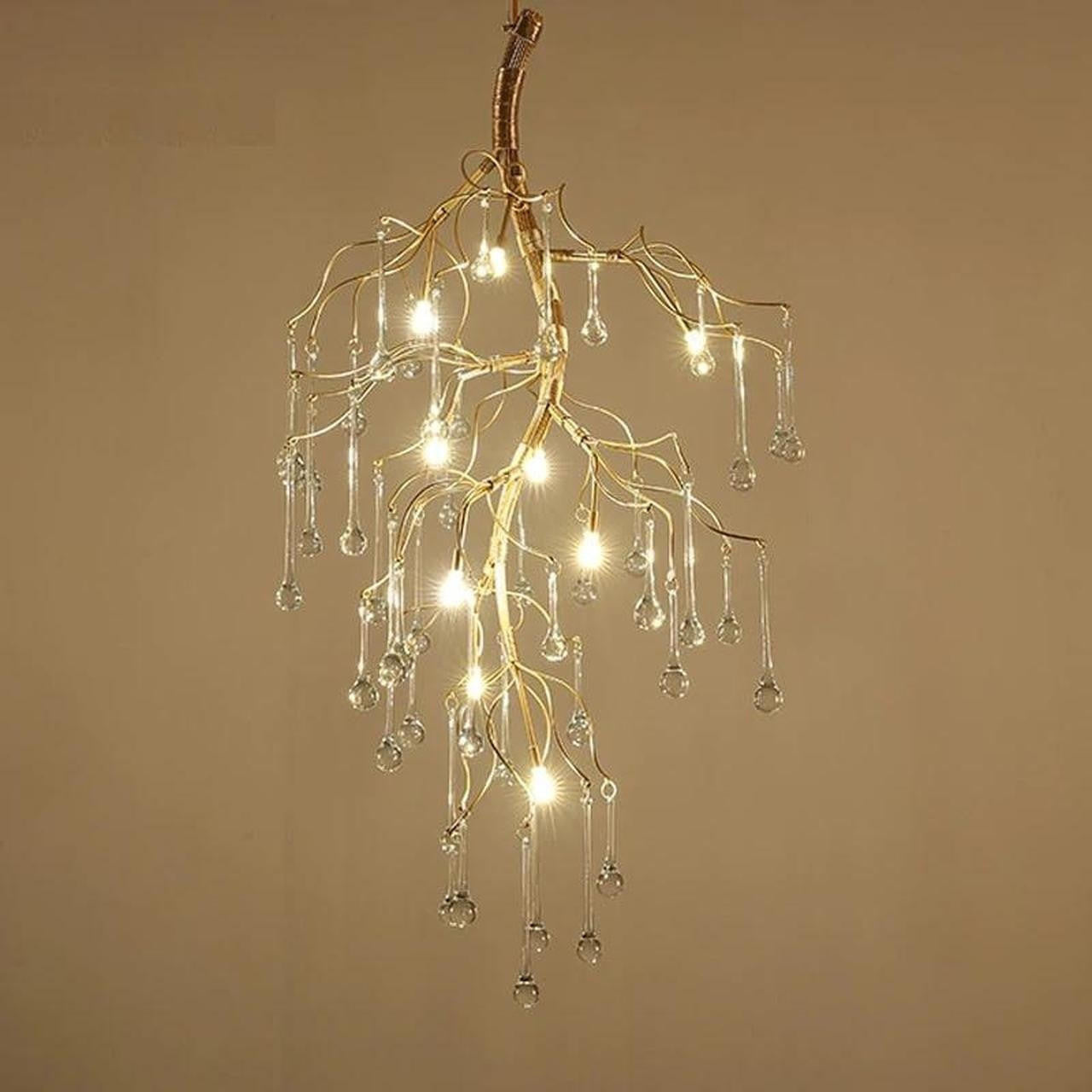 Aurora Vertical Crystal Branch Detail Gold Chandelier