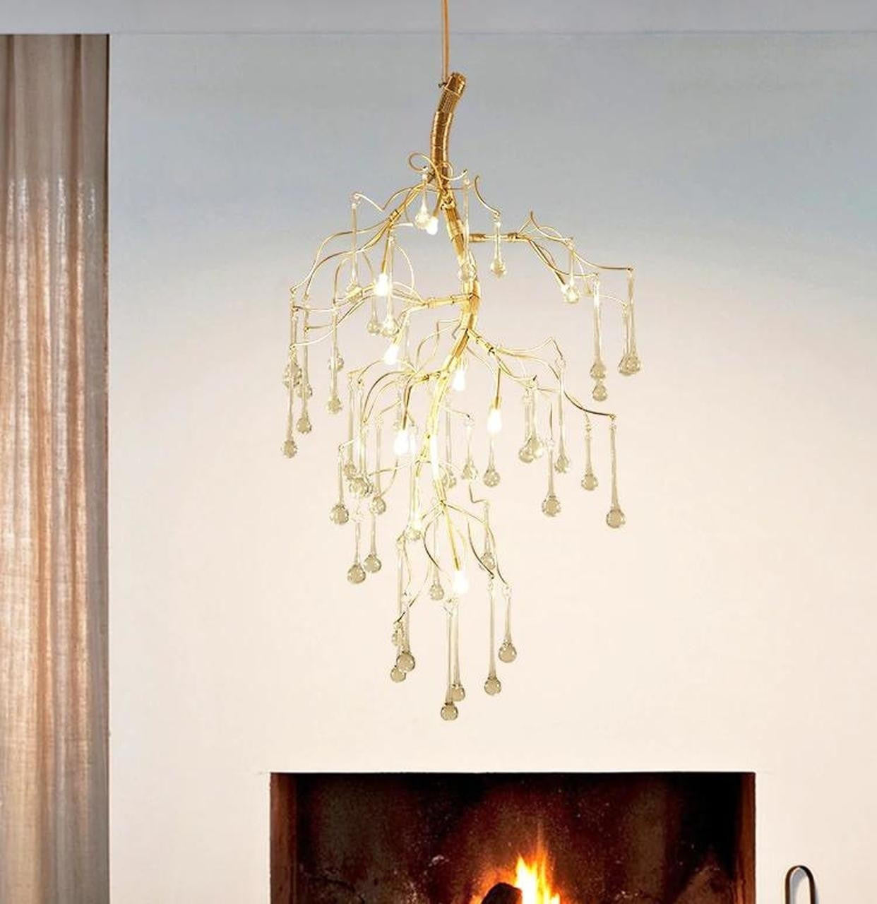 Aurora Vertical Crystal Branch Detail Gold Chandelier