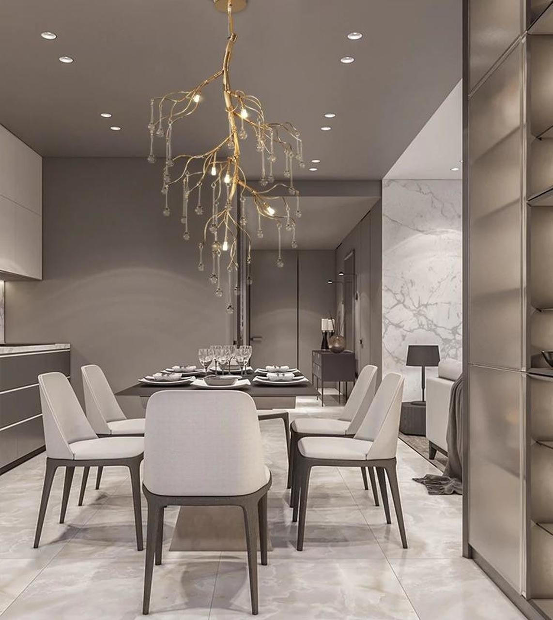 Aurora Vertical Crystal Branch Detail Gold Chandelier