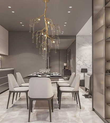 Aurora Vertical Crystal Branch Detail Gold Chandelier