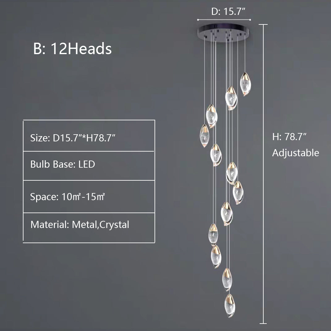 Modern Mango Shape Light Crystal Air bubbles Pendant Chandelier for Stairs/Living Room/High-Ceiling Room