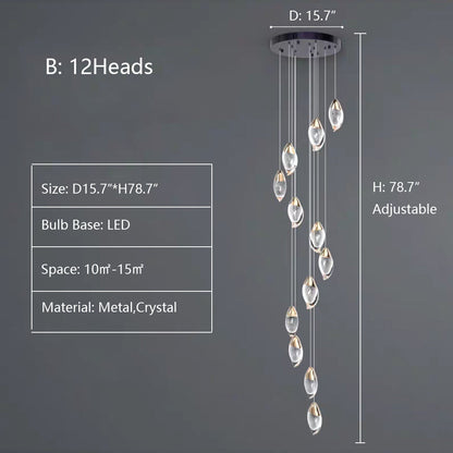 Modern Mango Shape Light Crystal Air bubbles Pendant Chandelier for Stairs/Living Room/High-Ceiling Room