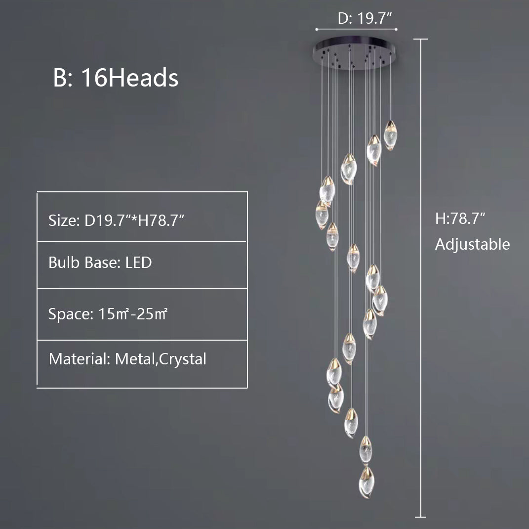 Modern Mango Shape Light Crystal Air bubbles Pendant Chandelier for Stairs/Living Room/High-Ceiling Room