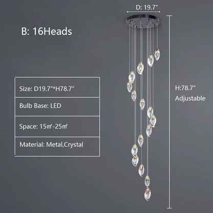 Modern Mango Shape Light Crystal Air bubbles Pendant Chandelier for Stairs/Living Room/High-Ceiling Room