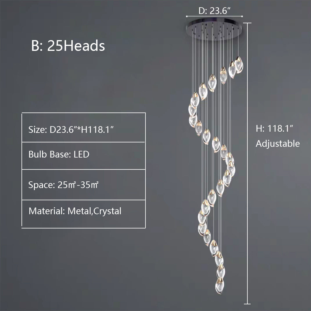 Modern Mango Shape Light Crystal Air bubbles Pendant Chandelier for Stairs/Living Room/High-Ceiling Room
