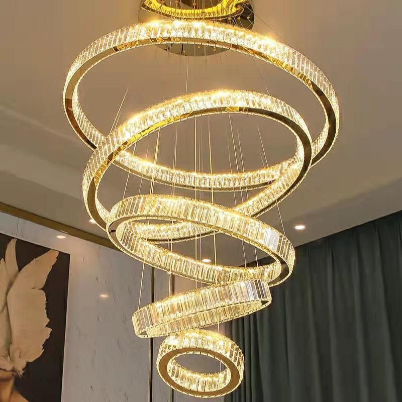 Modern Front Entryway Chandelier 3/4/5/6/7 Rings Crystal Gold/ Chrome Finish Ceiling Lamp - Richardrider