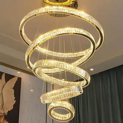 Modern Front Entryway Chandelier 3/4/5/6/7 Rings Crystal Gold/ Chrome Finish Ceiling Lamp - Richardrider