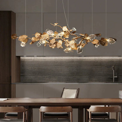 Btria Branch Copper Leaf Linear Chandelier