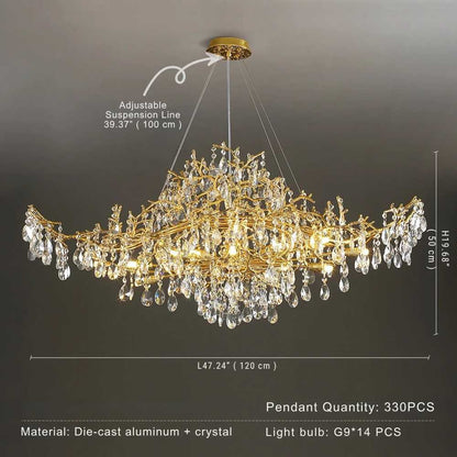 Brastia Gold Crystal Linear Branch Chandelier