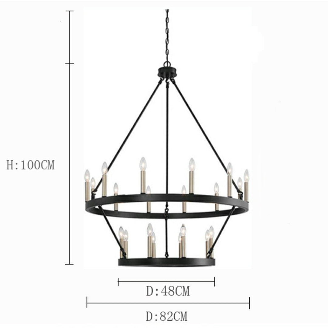 Black/ Brass Dust Wagon Wheel Chandelier Candle Style Farmhouse Vintage Ceiling Light For Living Room
