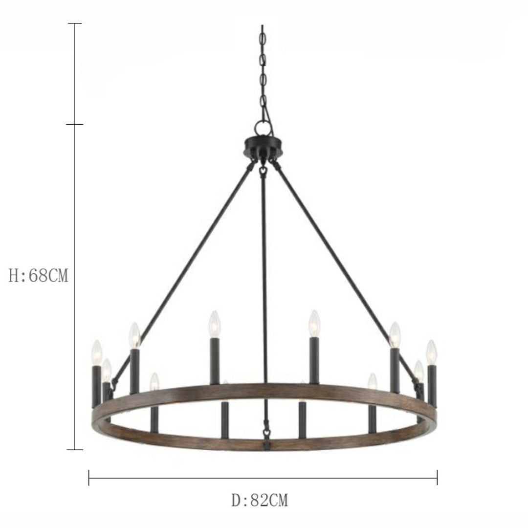 Black/ Brass Dust Wagon Wheel Chandelier Candle Style Farmhouse Vintage Ceiling Light For Living Room