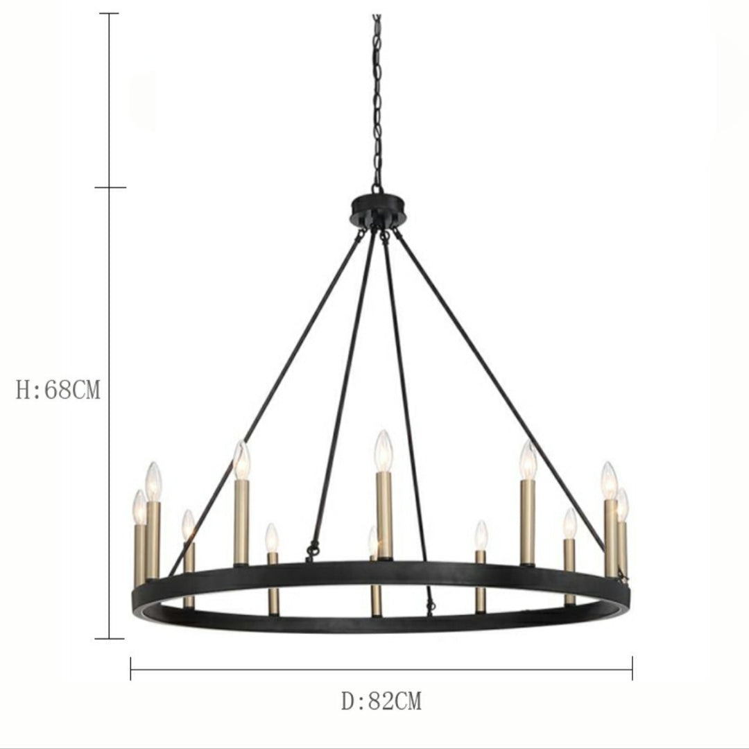 Black/ Brass Dust Wagon Wheel Chandelier Candle Style Farmhouse Vintage Ceiling Light For Living Room