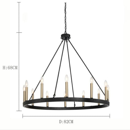 Black/ Brass Dust Wagon Wheel Chandelier Candle Style Farmhouse Vintage Ceiling Light For Living Room
