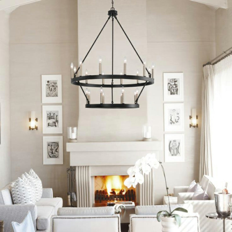 Black/ Brass Dust Wagon Wheel Chandelier Candle Style Farmhouse Vintage Ceiling Light For Living Room