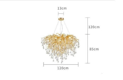 Brianna Crystal Droplet Gold Branch Round Chandelier