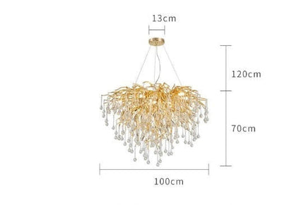 Brianna Crystal Droplet Gold Branch Round Chandelier