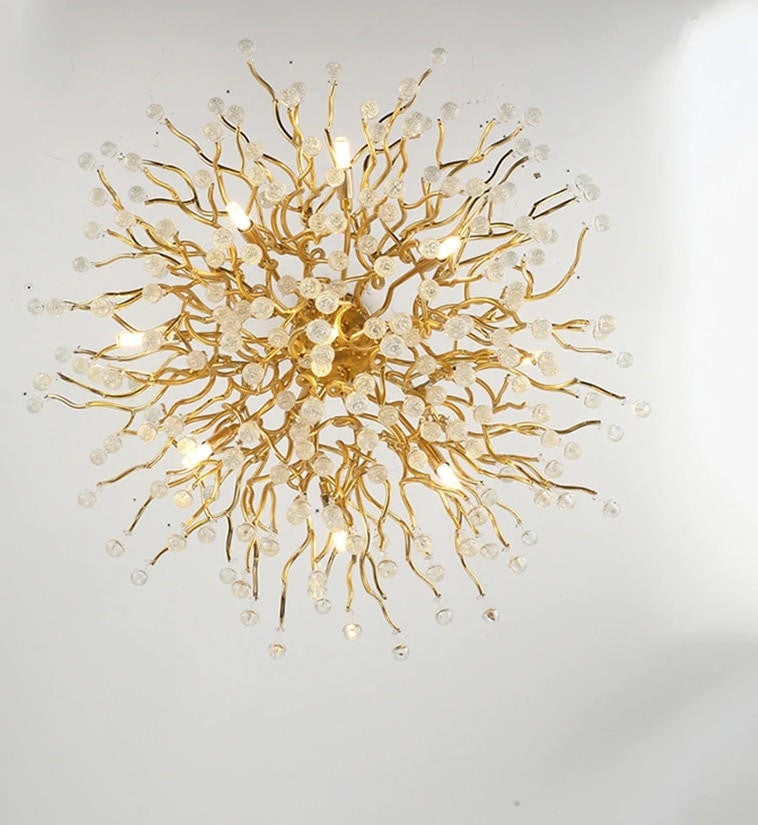 Brianna Crystal Droplet Gold Branch Round Chandelier