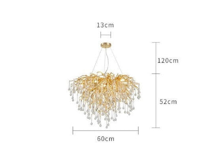 Brianna Crystal Droplet Gold Branch Round Chandelier