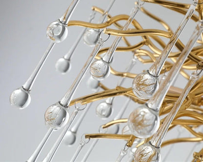 Brianna Crystal Droplet Gold Branch Round Chandelier