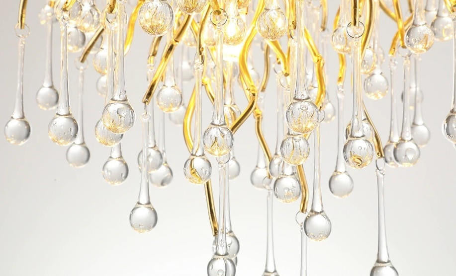 Brianna Crystal Droplet Gold Branch Round Chandelier