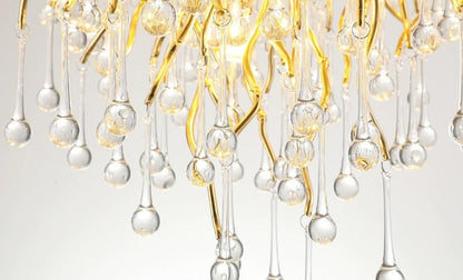 Brianna Crystal Droplet Gold Branch Round Chandelier