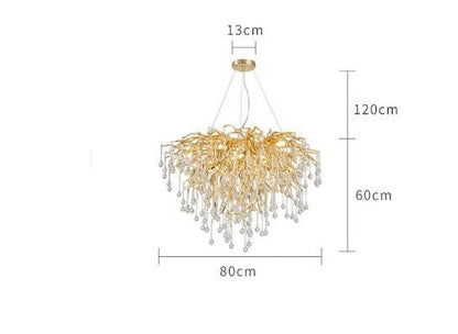 Brianna Crystal Droplet Gold Branch Round Chandelier