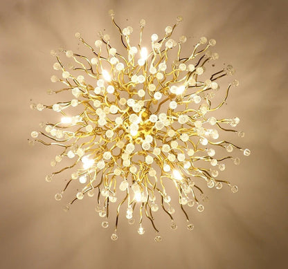Brianna Crystal Droplet Gold Branch Round Chandelier