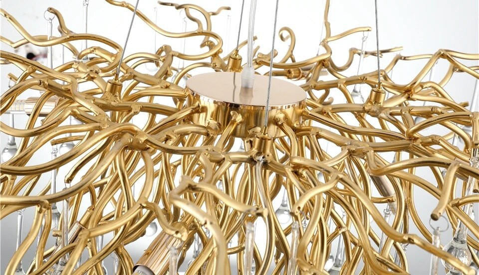 Brianna Crystal Droplet Gold Branch Round Chandelier