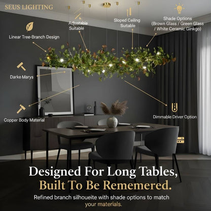 Collar Branch Glass Leaf Linear Chandelier