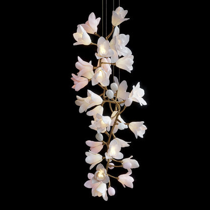 Calliope: Branching Tulip Lighting - Porcelain Flower Chandelier - Light Pink And White Ceramic Chandelier Lighting