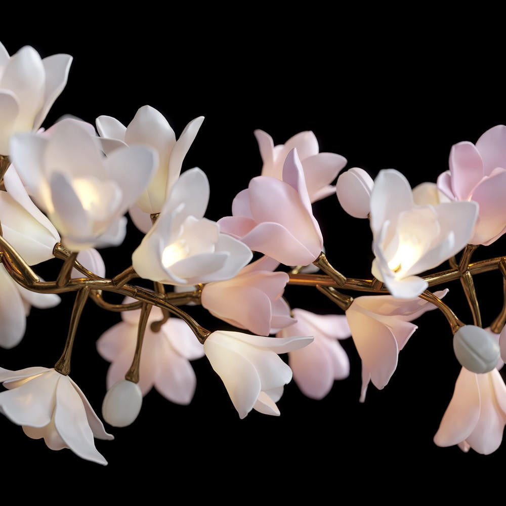 Calliope: Branching Tulip Lighting - Porcelain Flower Chandelier - Light Pink And White Ceramic Chandelier Lighting