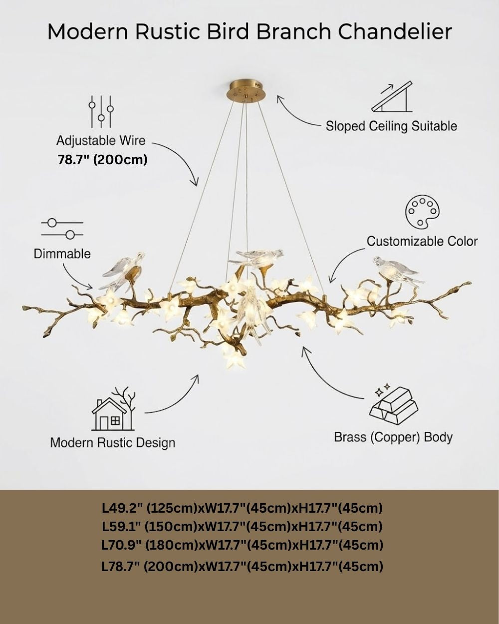 Crissy Branch Brass Bird Branch Linear Chandelier