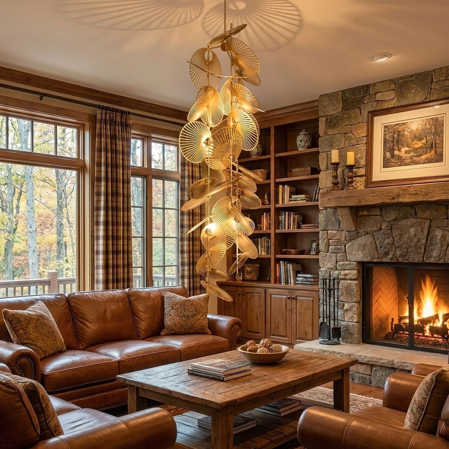 Cattail Leaf Meteor Shower Spiral Chandelier