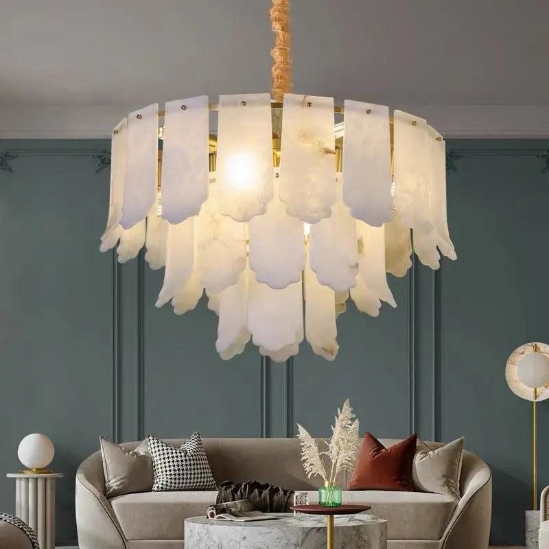 Alabaster Flake Brass Multi-Layer Chandelier Lamp - Richardrider