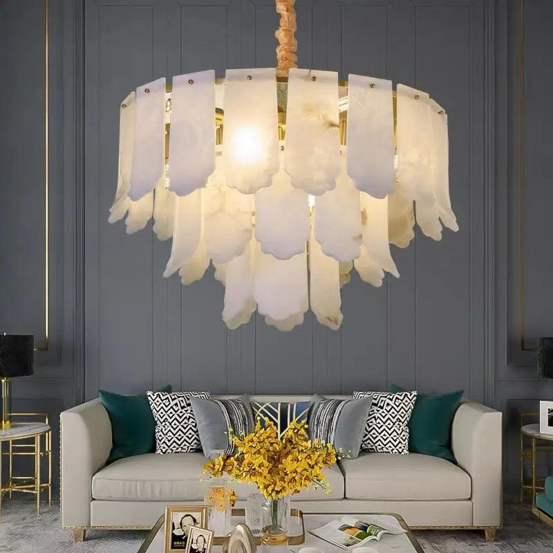Alabaster Flake Brass Multi-Layer Chandelier Lamp - Richardrider