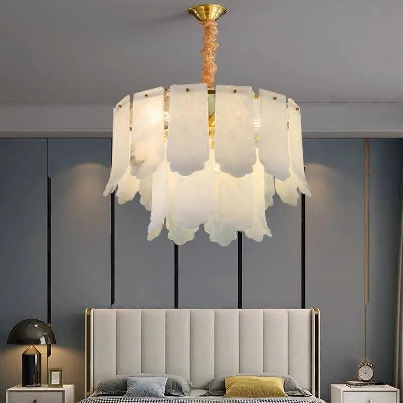 Alabaster Flake Brass Multi-Layer Chandelier Lamp - Richardrider