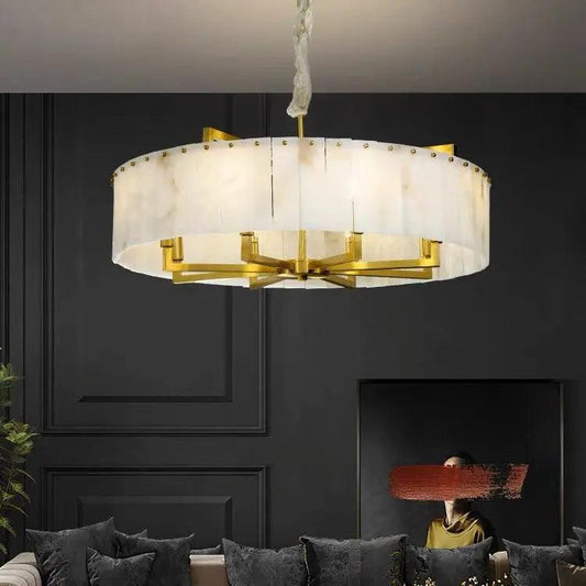 Alabaster Flake Brass Round Chandelier Lighting - Richardrider