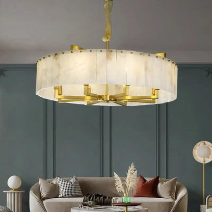 Alabaster Flake Brass Round Chandelier Lighting - Richardrider