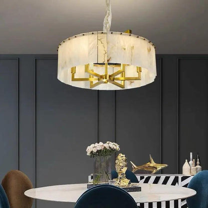Alabaster Flake Brass Round Chandelier Lighting - Richardrider