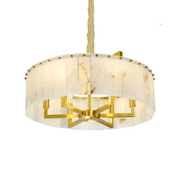 Alabaster Flake Brass Round Chandelier Lighting - Richardrider