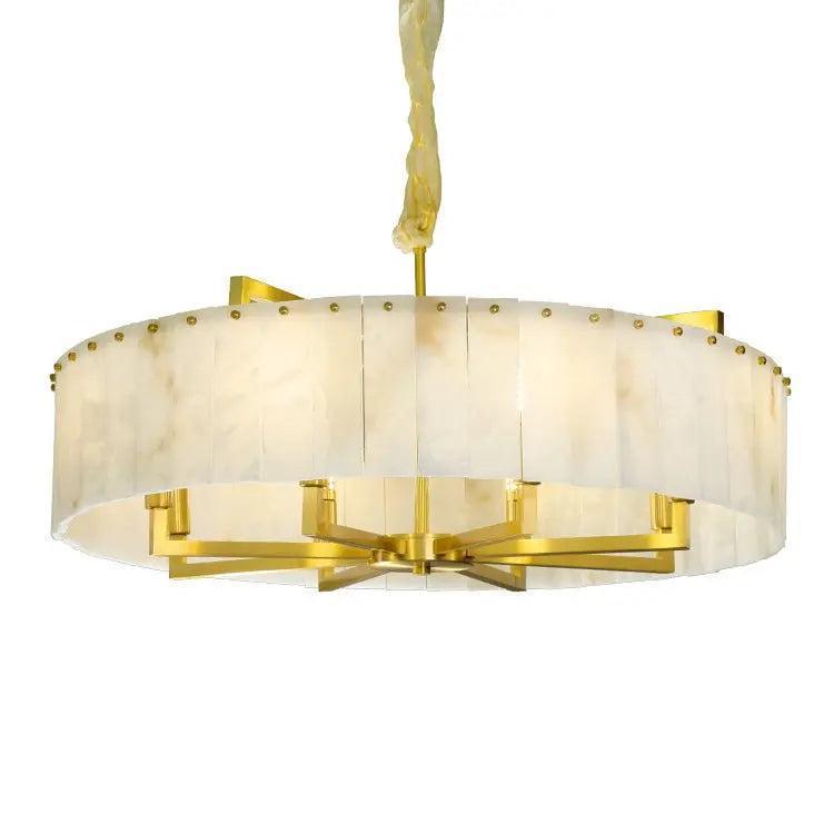 Alabaster Flake Brass Round Chandelier Lighting - Richardrider