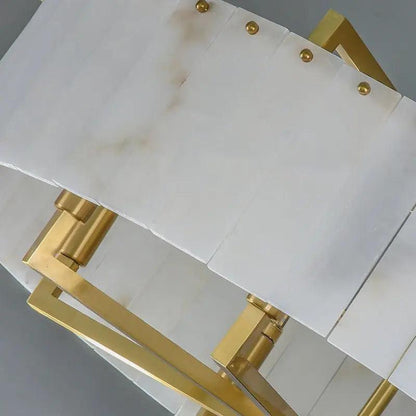 Alabaster Flake Brass Round Chandelier Lighting - Richardrider