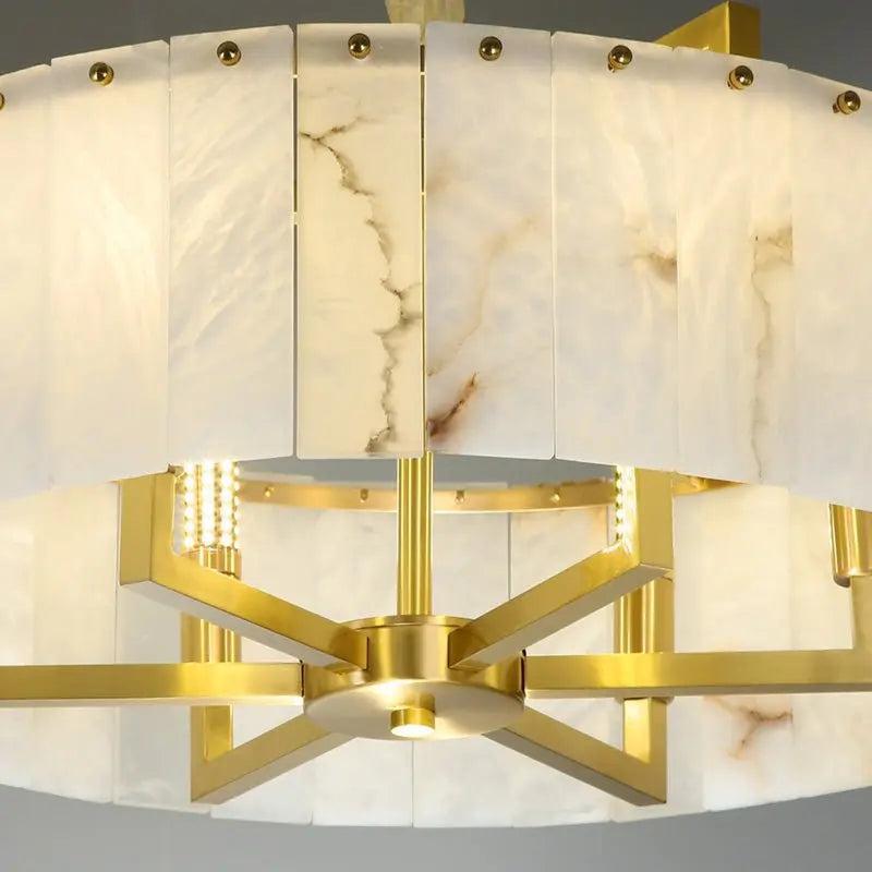 Alabaster Flake Brass Round Chandelier Lighting - Richardrider