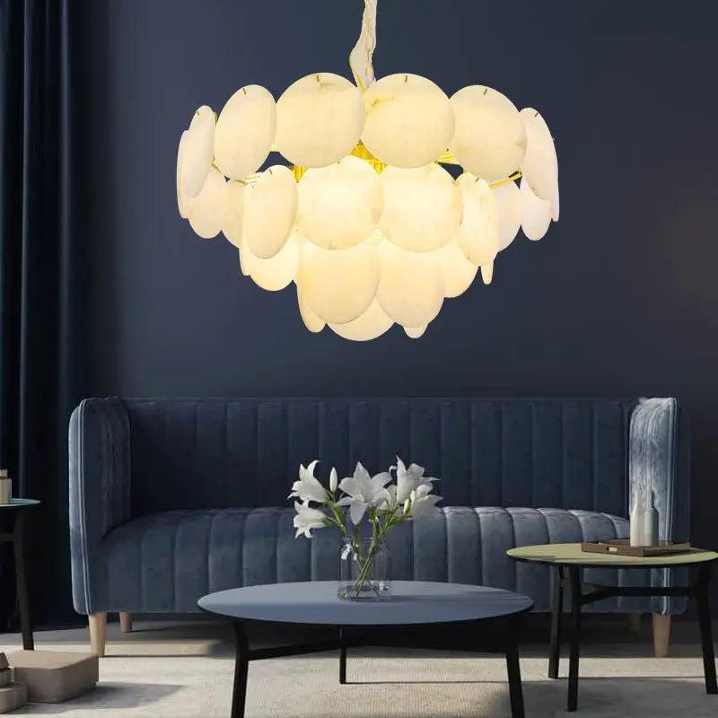 Spain Alabaster Flake Brass Living Room Chandelier - Richardrider