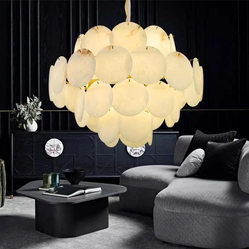Spain Alabaster Flake Brass Living Room Chandelier - Richardrider