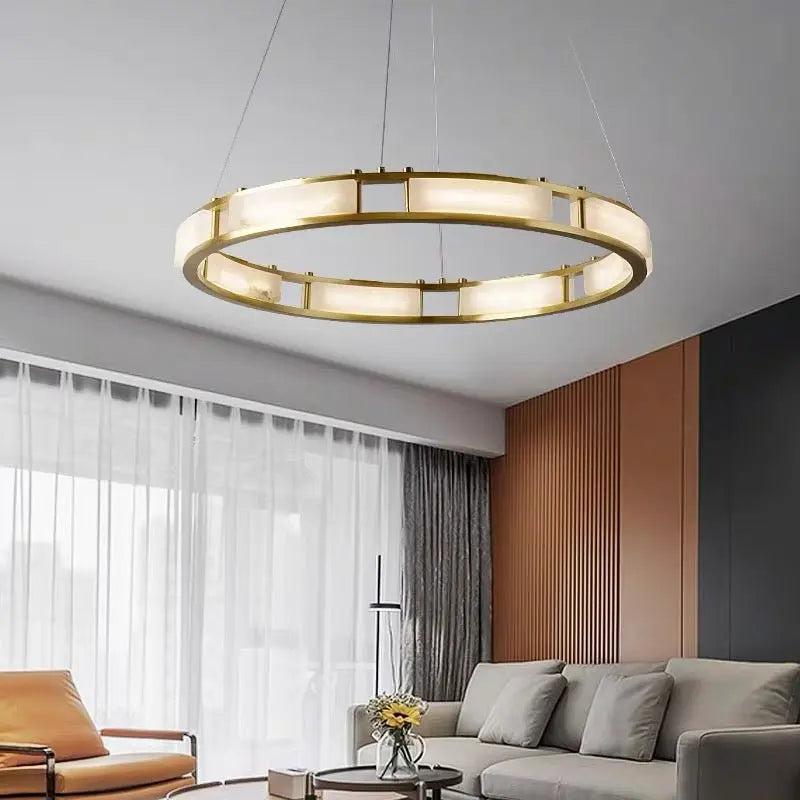 Spain Alabaster Brass Round Chandelier Lighting - Richardrider