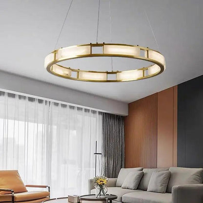 Spain Alabaster Brass Round Chandelier Lighting - Richardrider