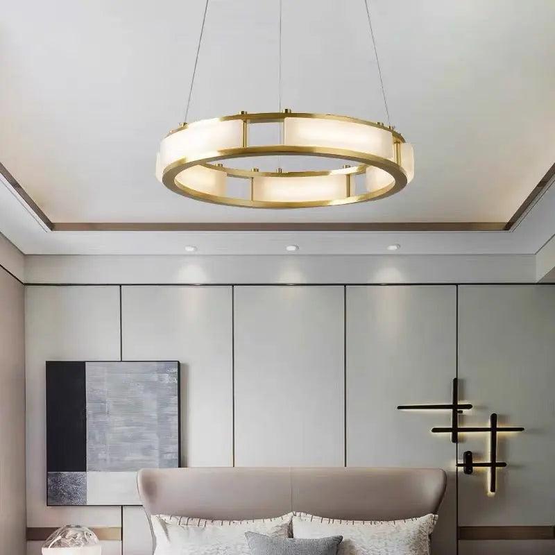 Spain Alabaster Brass Round Chandelier Lighting - Richardrider