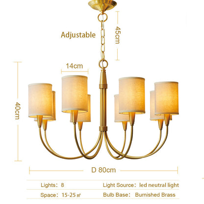 Brass Chandelier|Mid Century Ceiling Fixtures Light|Fabric Shades Adjustable Chain Pendant