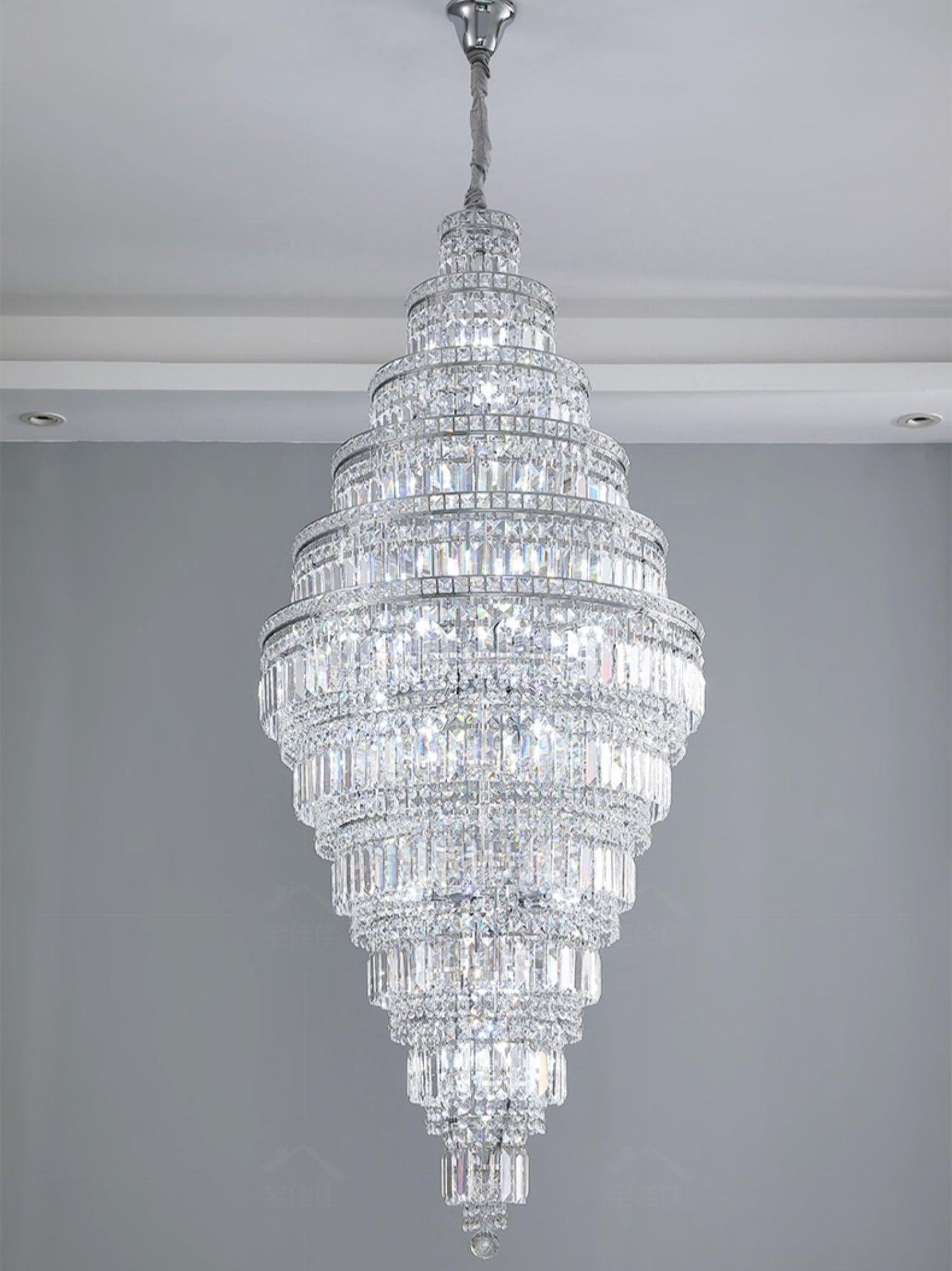 Chrome Extra Large Crystal Chandelier for Foyer Staircase Living Room Entrance Ceiling Light Fixture In Silver - Richardrider